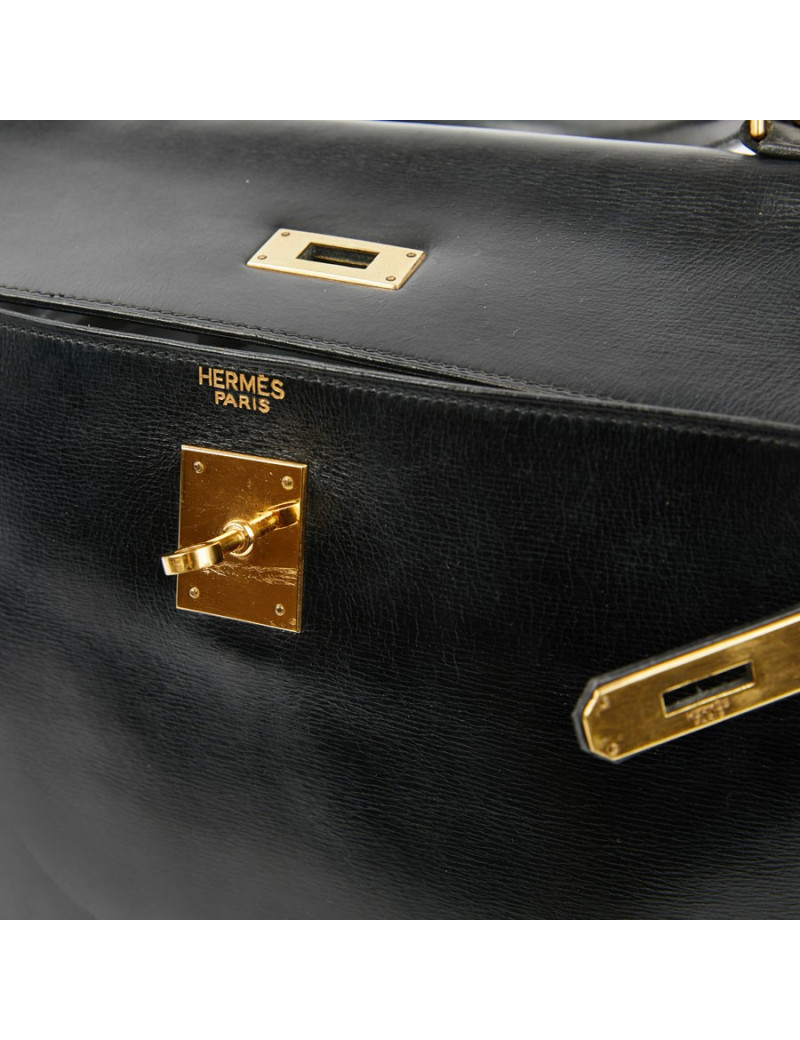Sac Kelly 32 HERMES cuir box noir  Vintage