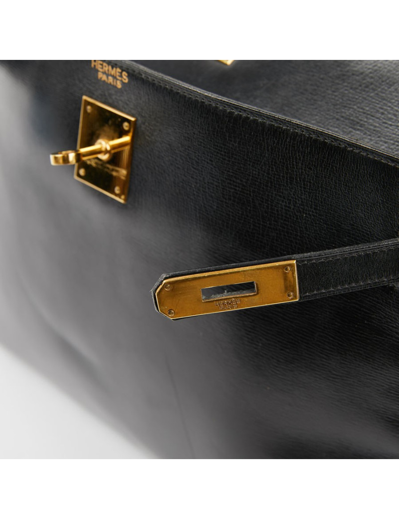 Sac Kelly 32 HERMES cuir box noir  Vintage