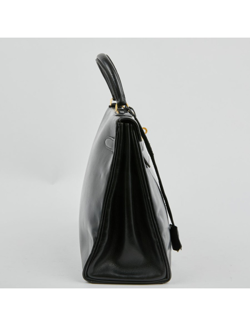 Sac Kelly 32 HERMES cuir box noir  Vintage