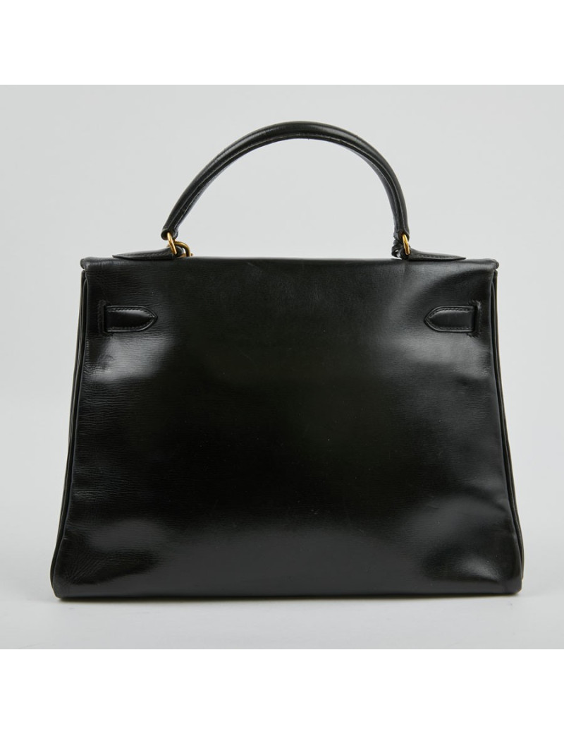 Sac Kelly 32 HERMES cuir box noir  Vintage