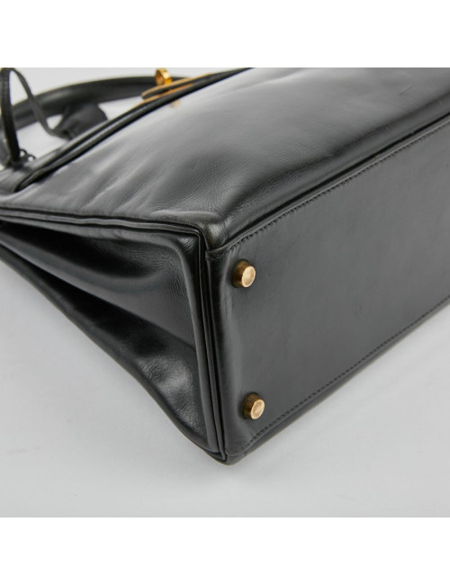 Sac Kelly 32 HERMES cuir box noir Vintage