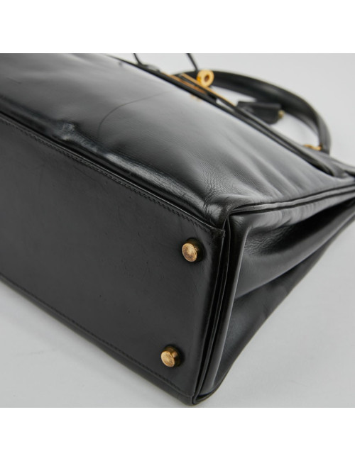 Sac Kelly 32 HERMES cuir box noir Vintage