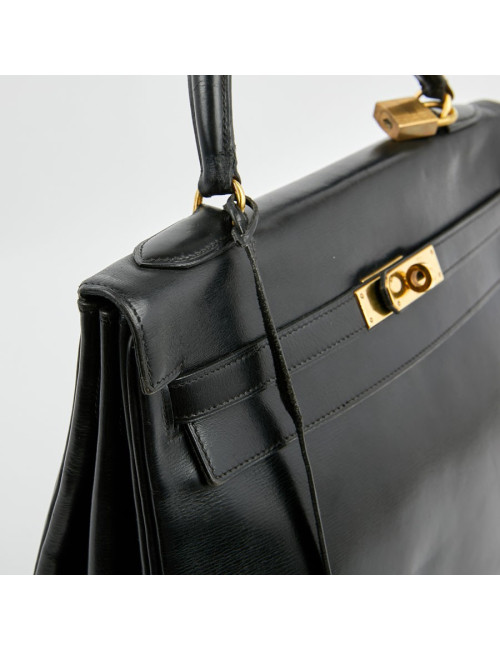 Sac Kelly 32 HERMES cuir box noir Vintage