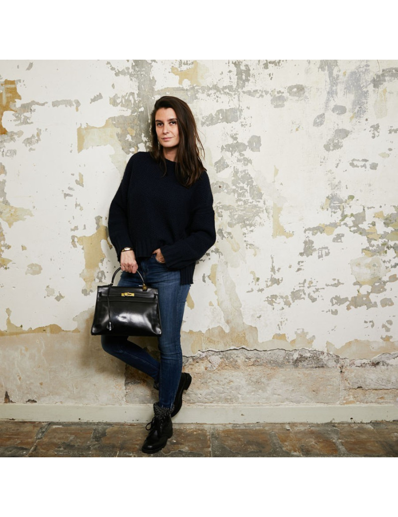 Sac Kelly 32 HERMES cuir box noir  Vintage