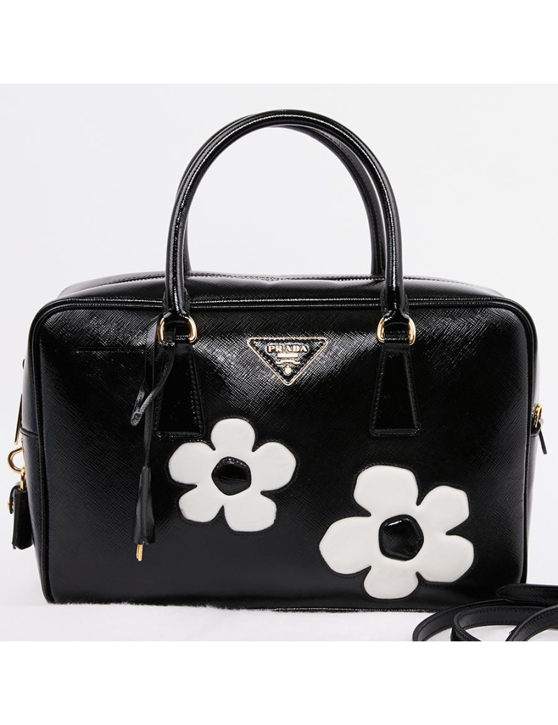 Sac PRADA cuir Saffiane verni noir