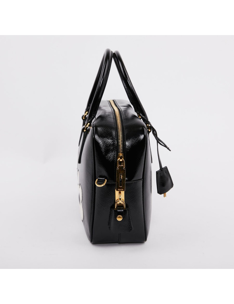Sac PRADA cuir Saffiane verni noir