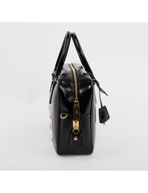 Sac PRADA cuir Saffiane verni noir