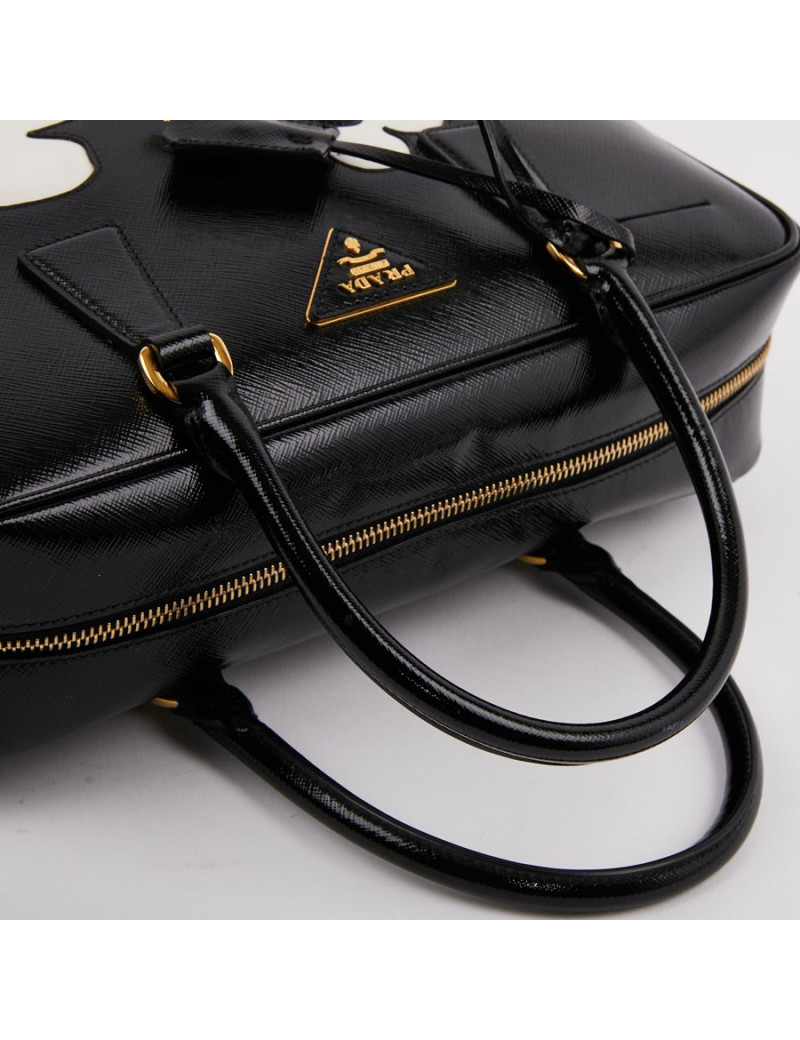 Sac PRADA cuir Saffiane verni noir