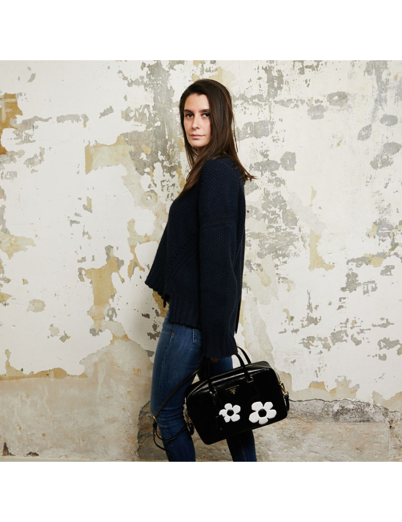 Sac PRADA cuir Saffiane verni noir