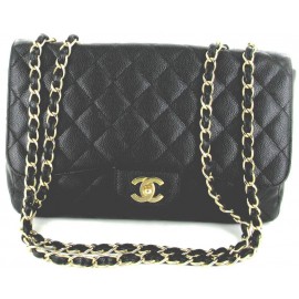 Timeless Jumbo CHANEL quilted black caviar leather and gold jewellery