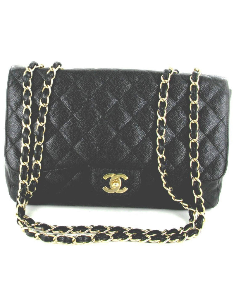Timeless Jumbo CHANEL cuir caviar noir matelassé et bijouterie dorée