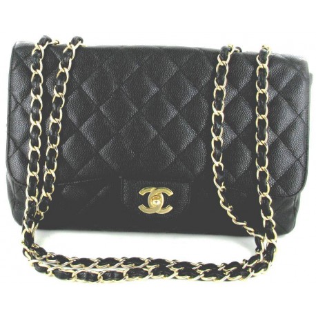 Timeless Jumbo CHANEL quilted black caviar leather and gold jewellery - VALOIS  VINTAGE PARIS