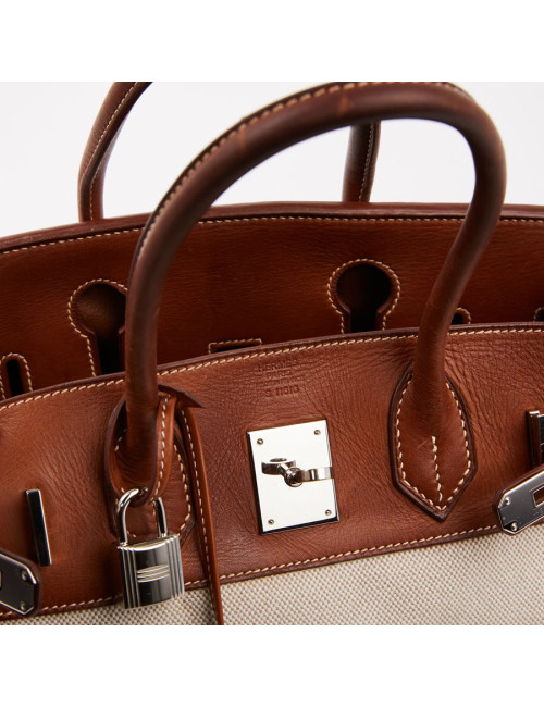 Birkin 30 toile écrue et cuir marron