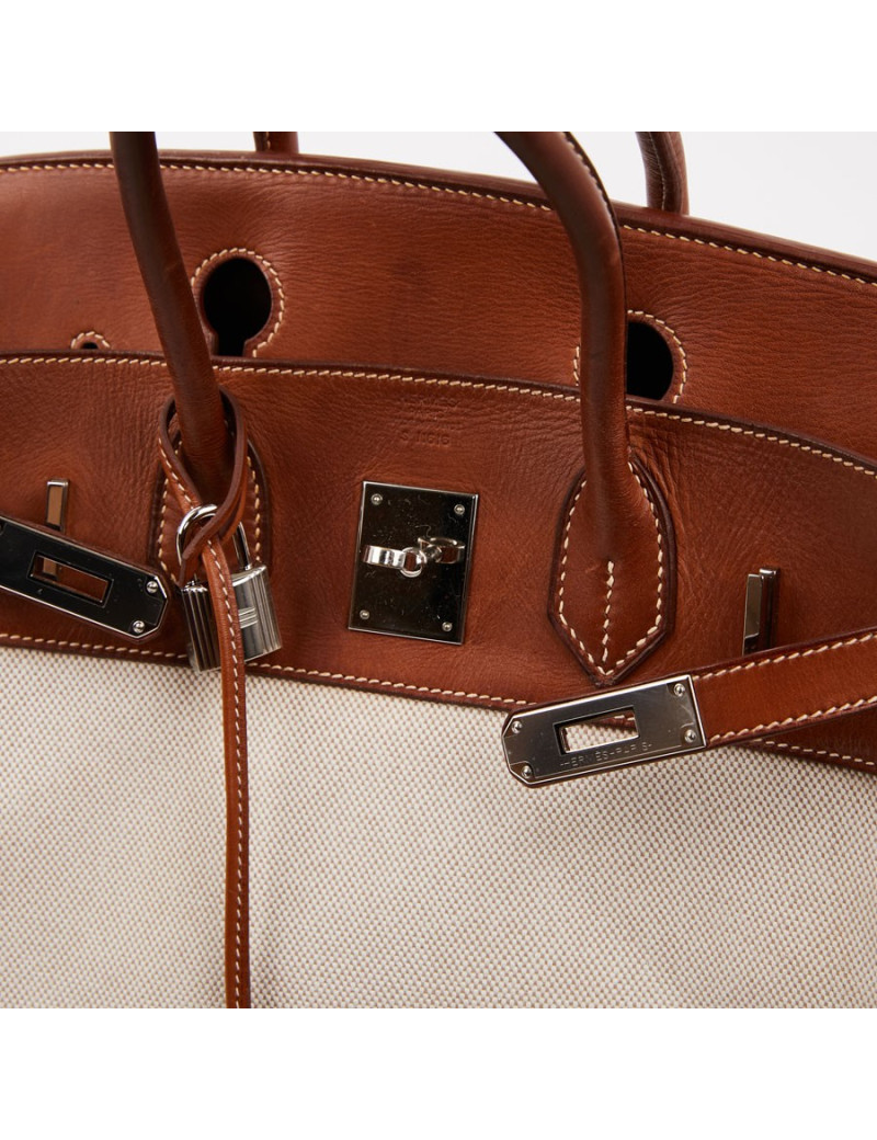 Birkin 30 toile écrue et cuir marron