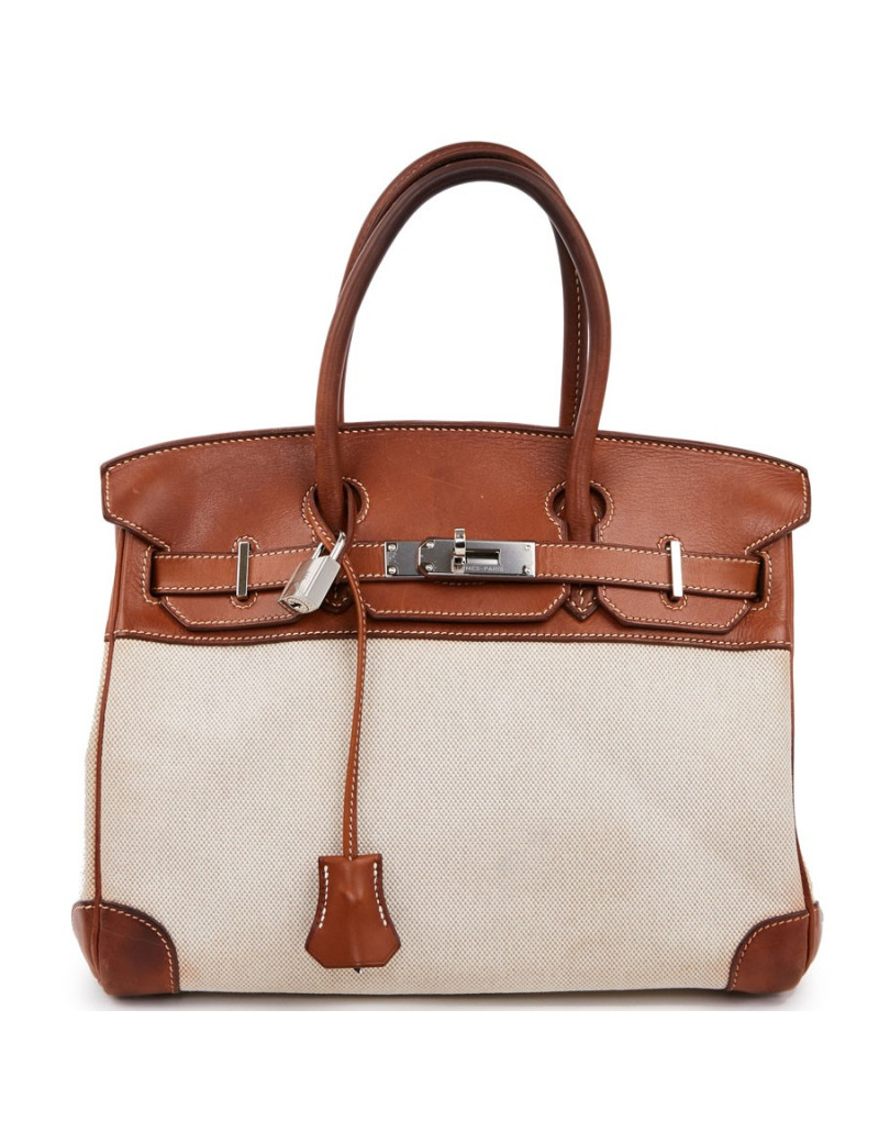 Birkin 30 toile écrue et cuir marron