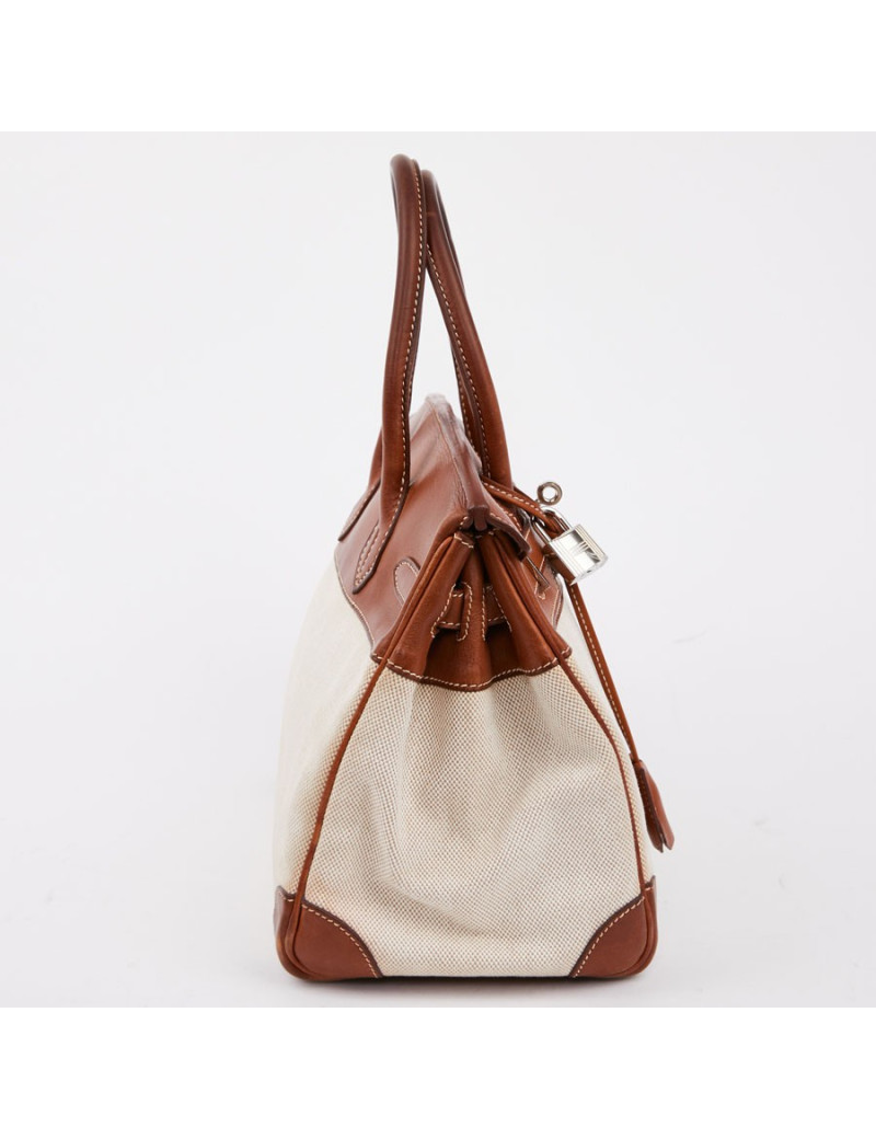 Birkin 30 toile écrue et cuir marron