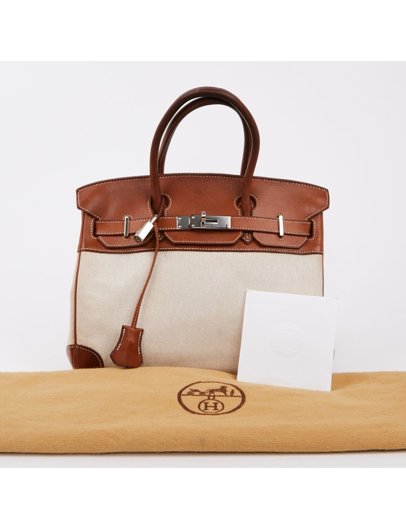 Birkin 30 toile écrue et cuir marron