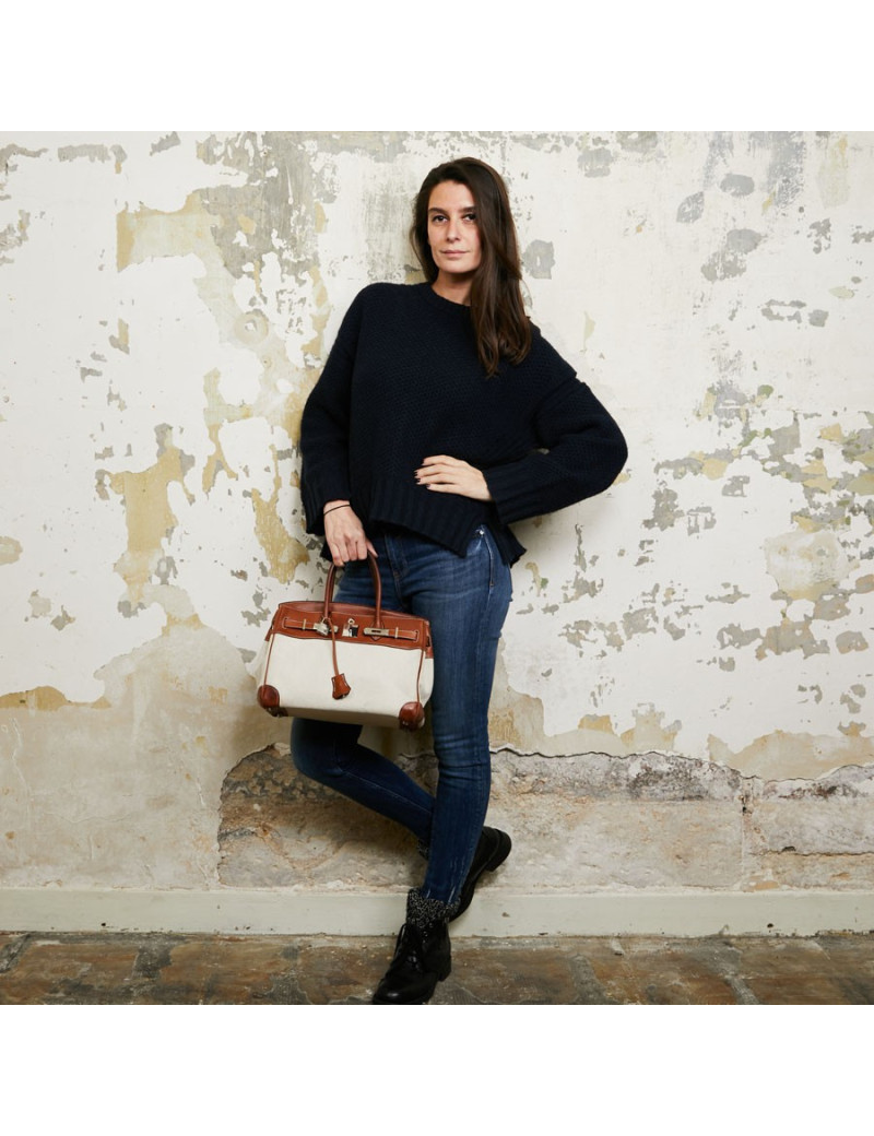 Birkin 30 toile écrue et cuir marron