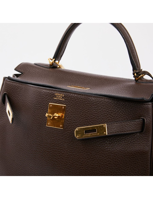 Kelly II HERMES en cuir taurillon clémence marron