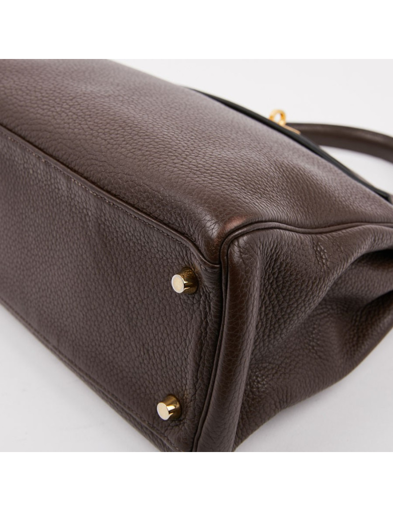 Kelly II HERMES en cuir taurillon clémence marron
