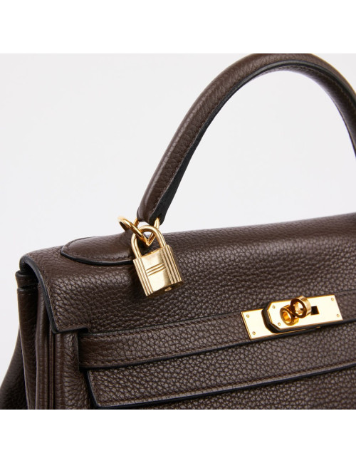 Kelly II HERMES en cuir taurillon clémence marron