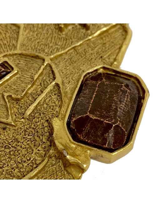 Collier CHRISTIAN LACROIX Vintage en cuir marron et pendentif doré