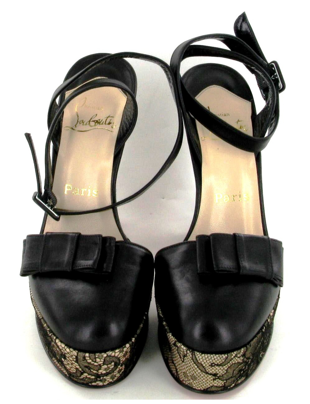 Talons CHRISTIAN LOUBOUTIN cuir noir et dentelle T 37,5 