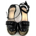 CHRISTIAN LOUBOUTIN black leather and lace T 37.5 shoes