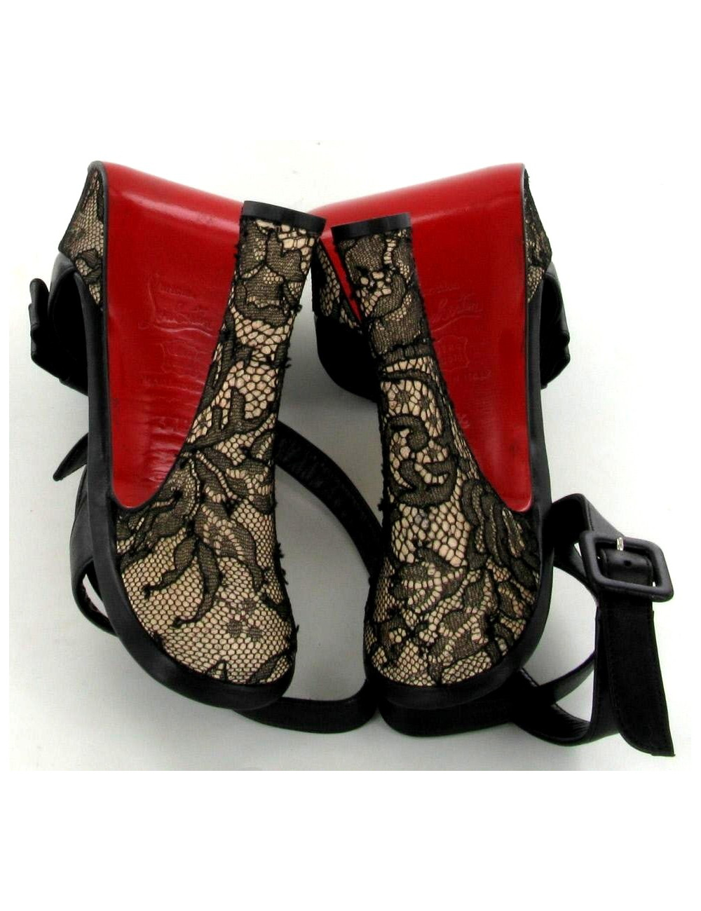 Talons CHRISTIAN LOUBOUTIN cuir noir et dentelle T 37,5 