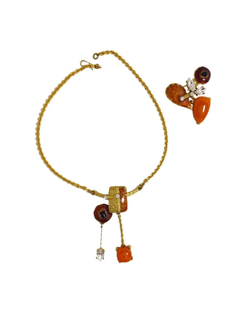 Parure bijou CHRISTIAN LACROIX collier et broche vintage