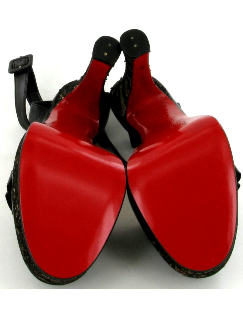 Talons CHRISTIAN LOUBOUTIN cuir noir et dentelle T 37,5 