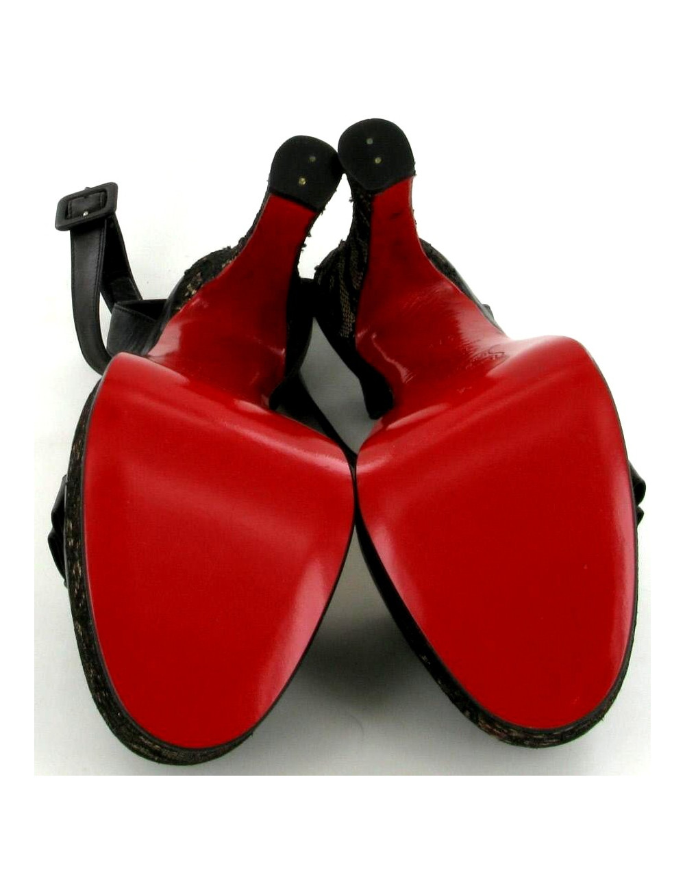 Talons CHRISTIAN LOUBOUTIN cuir noir et dentelle T 37,5 