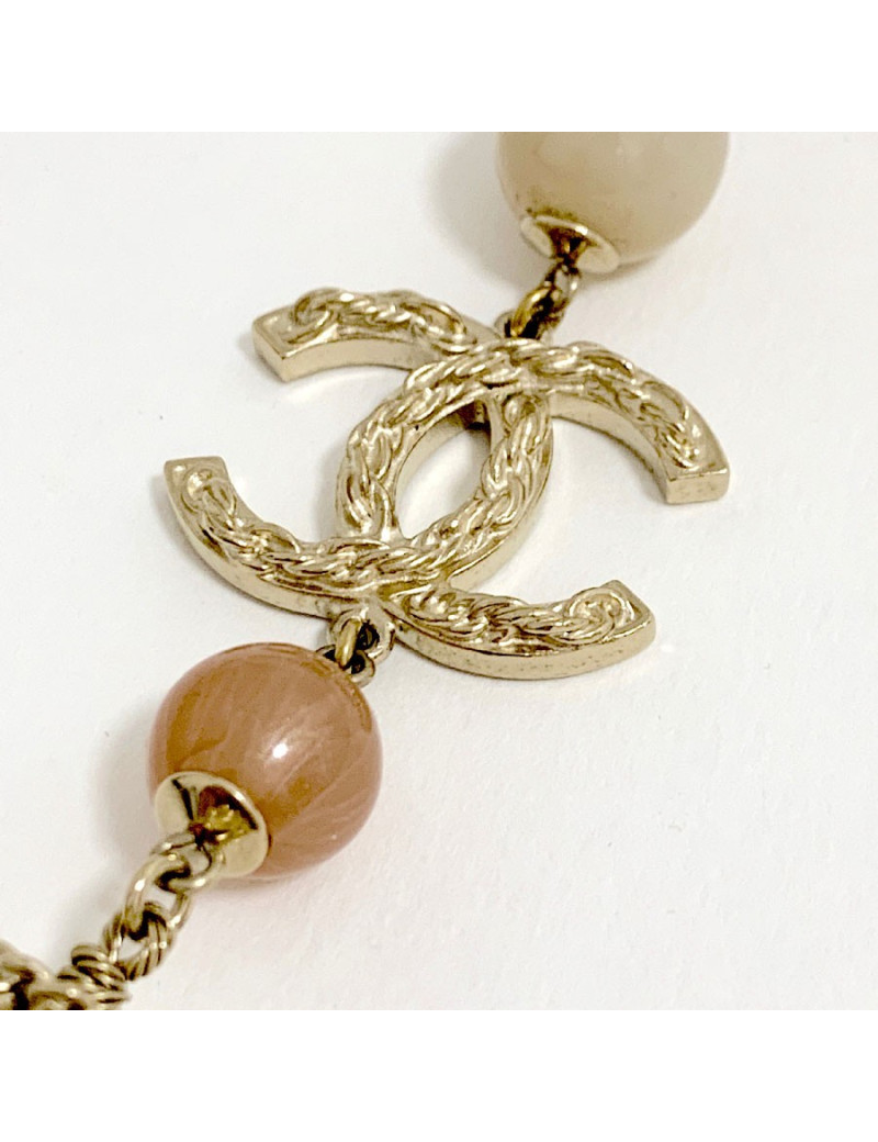 Sautoir CHANEL multichaines perles nacrées rose et transparent 
