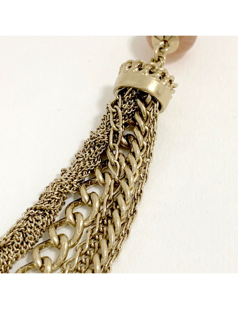 Sautoir CHANEL multichaines perles nacrées rose et transparent 