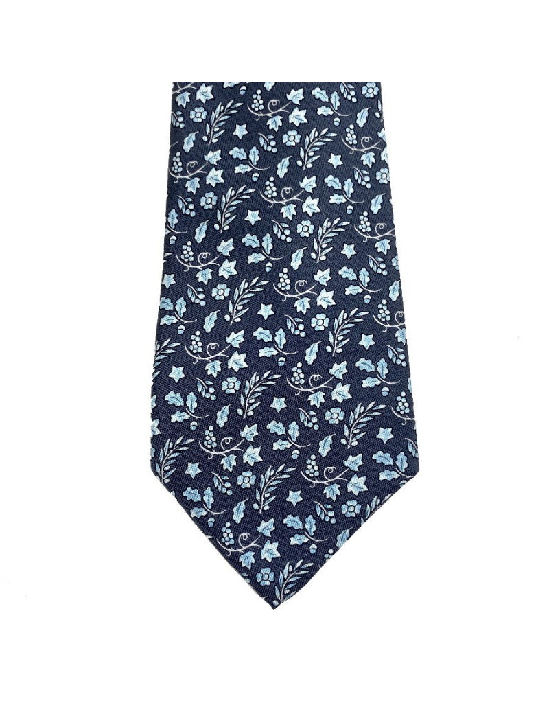 Cravate feuille HERMES en soie bleu gris