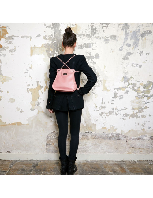 Sac CHANEL en cuir grainé vieux rose