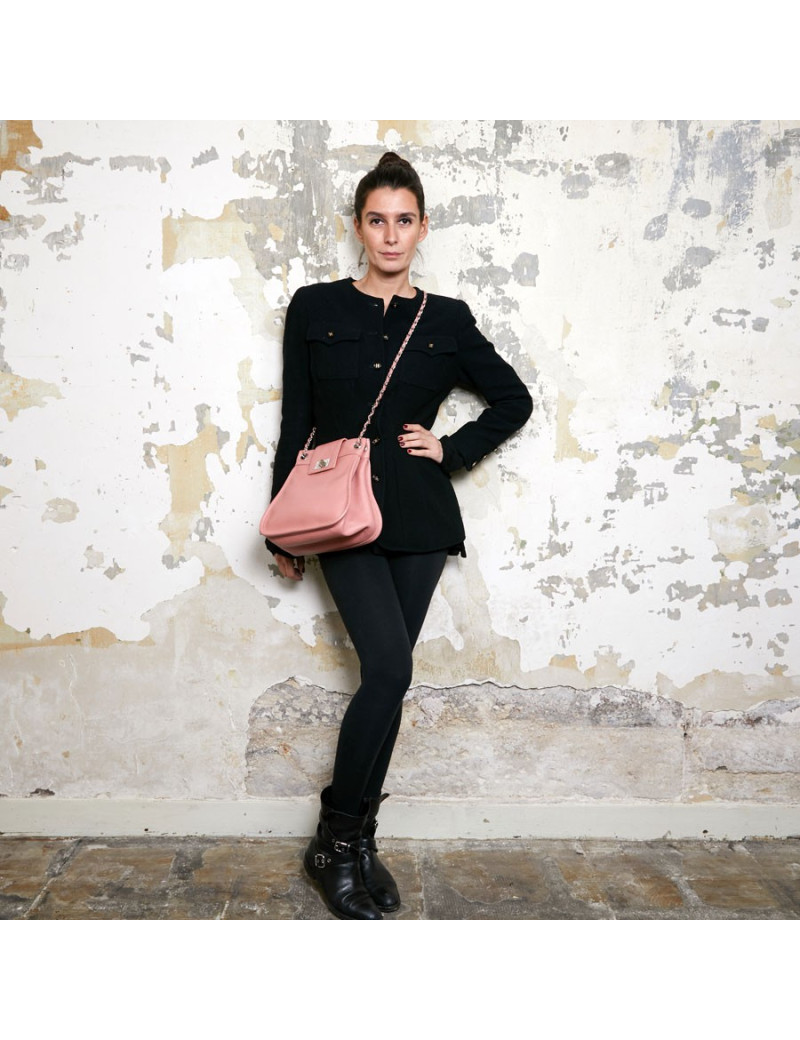 Sac CHANEL en cuir grainé vieux rose