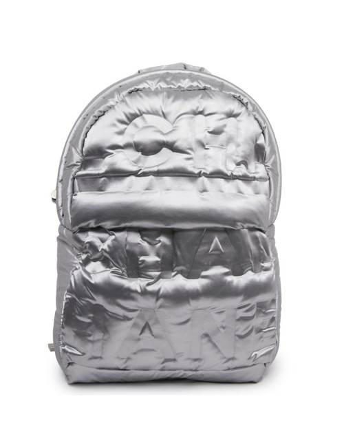 Sac a dos CHANEL GM en toile de nylon embossé argent