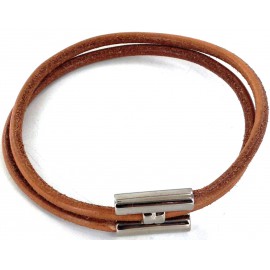 HERMES whirling Brown Leather Bracelet