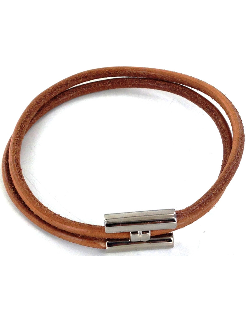 Bracelet HERMES tournis en cuir marron