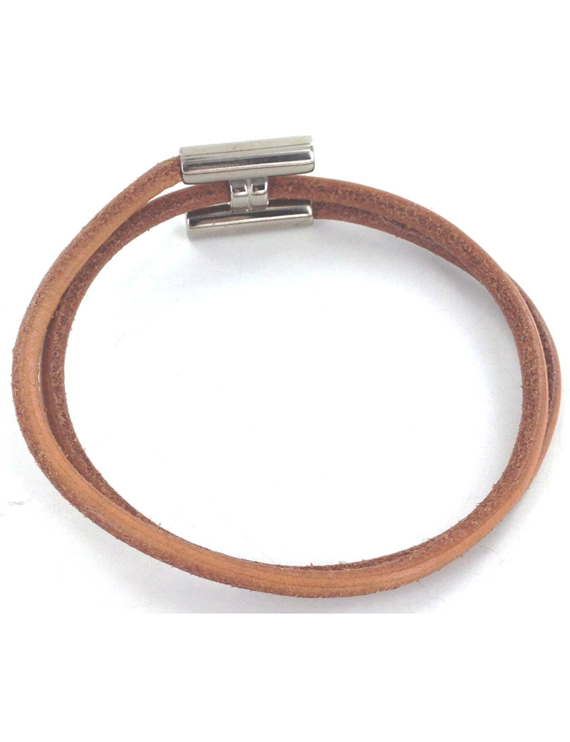 Bracelet HERMES tournis en cuir marron