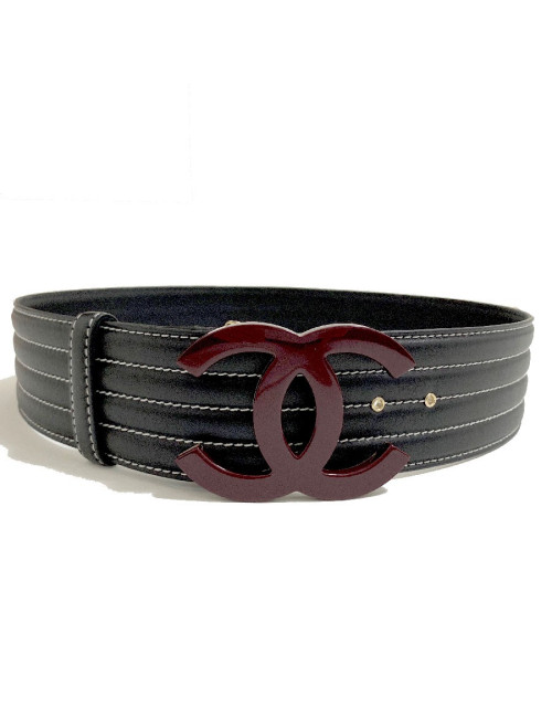 Ceinture boucle CC CHANEL cuir noir