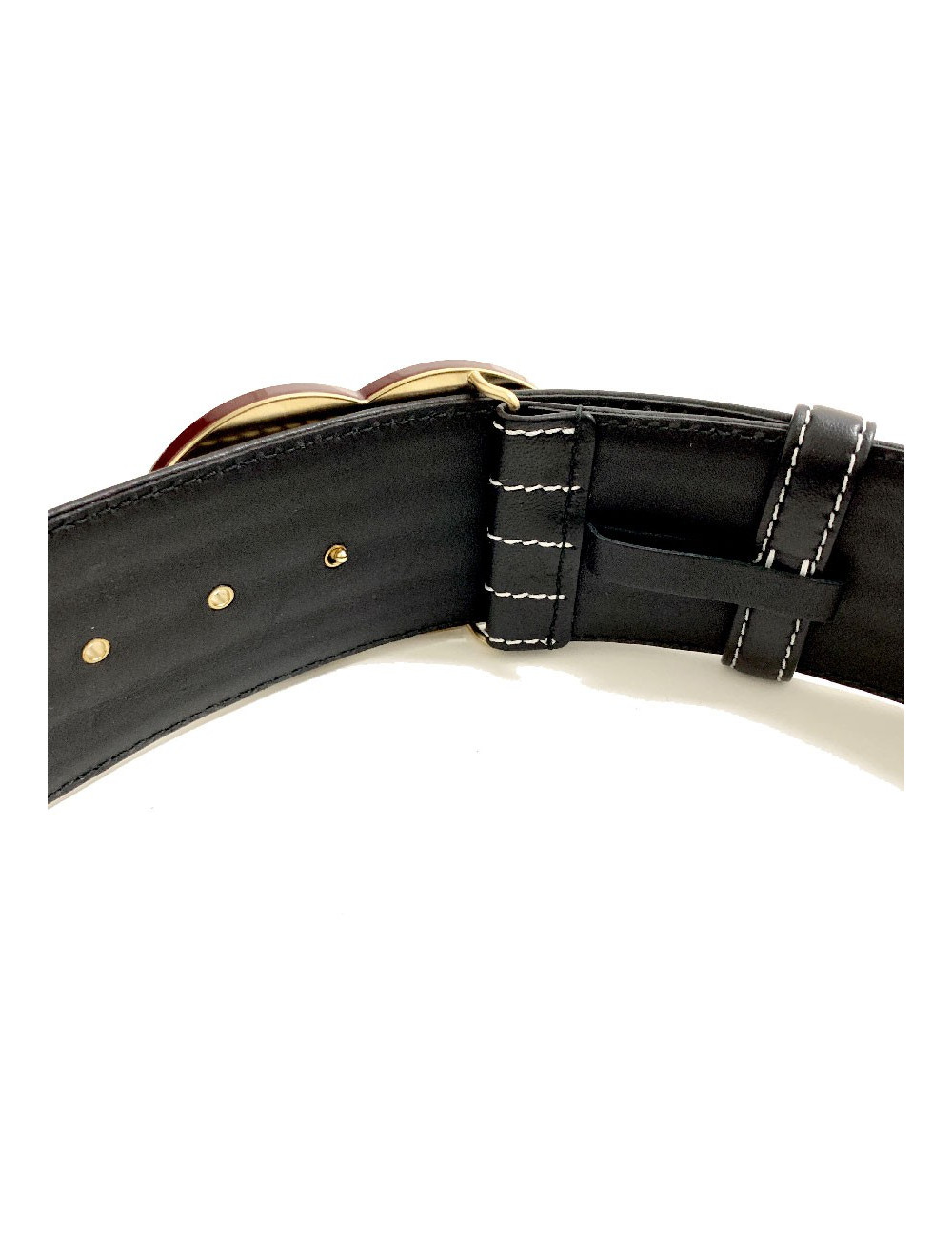 Ceinture boucle CC CHANEL cuir noir