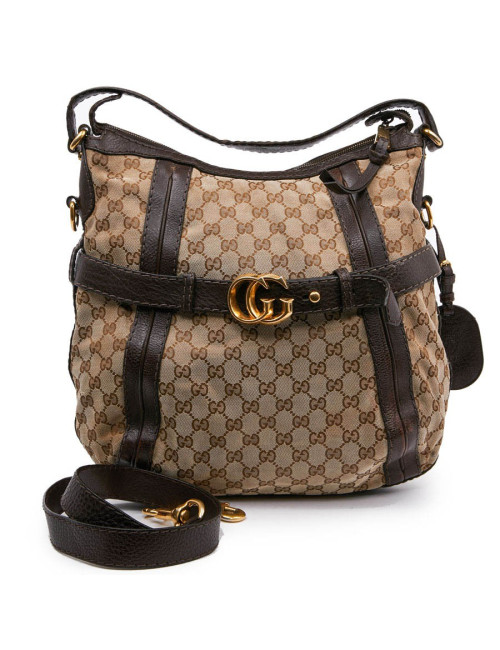 Sac bandoulière GUCCI toile monogram et cuir marron