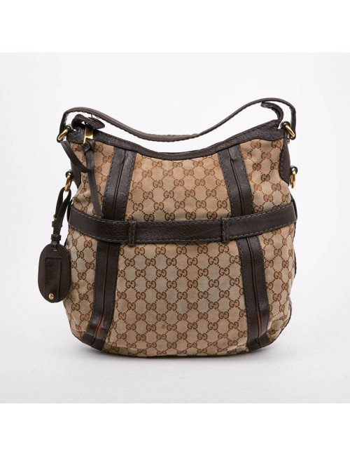 Sac bandoulière GUCCI toile monogram et cuir marron