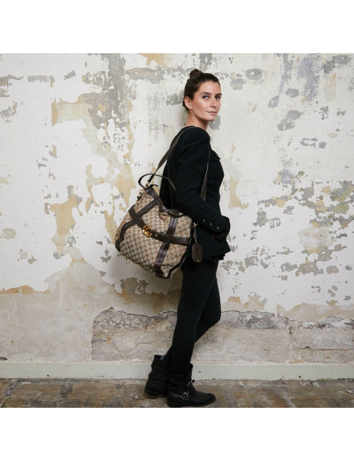 Sac bandoulière GUCCI toile monogram et cuir marron