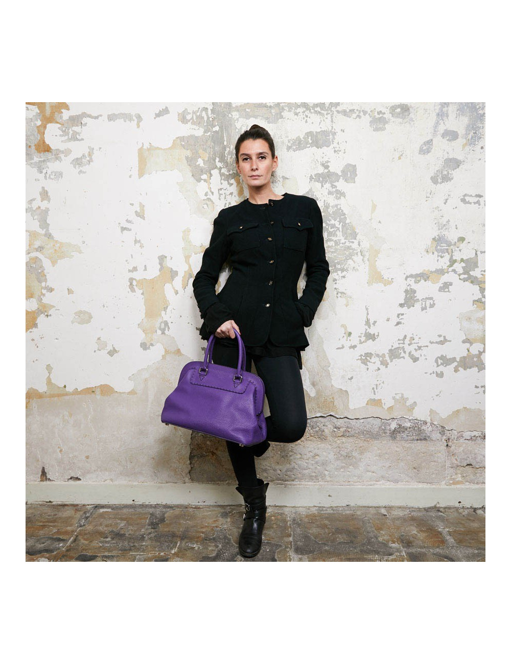 Sac FENDI cuir grainé violet