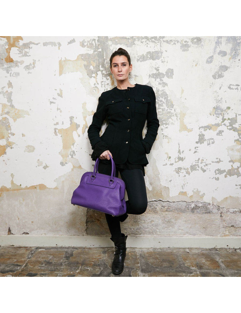 Sac FENDI cuir grainé violet