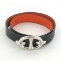 Belt HERMES closing GRANVILLE leather black/orange T 80