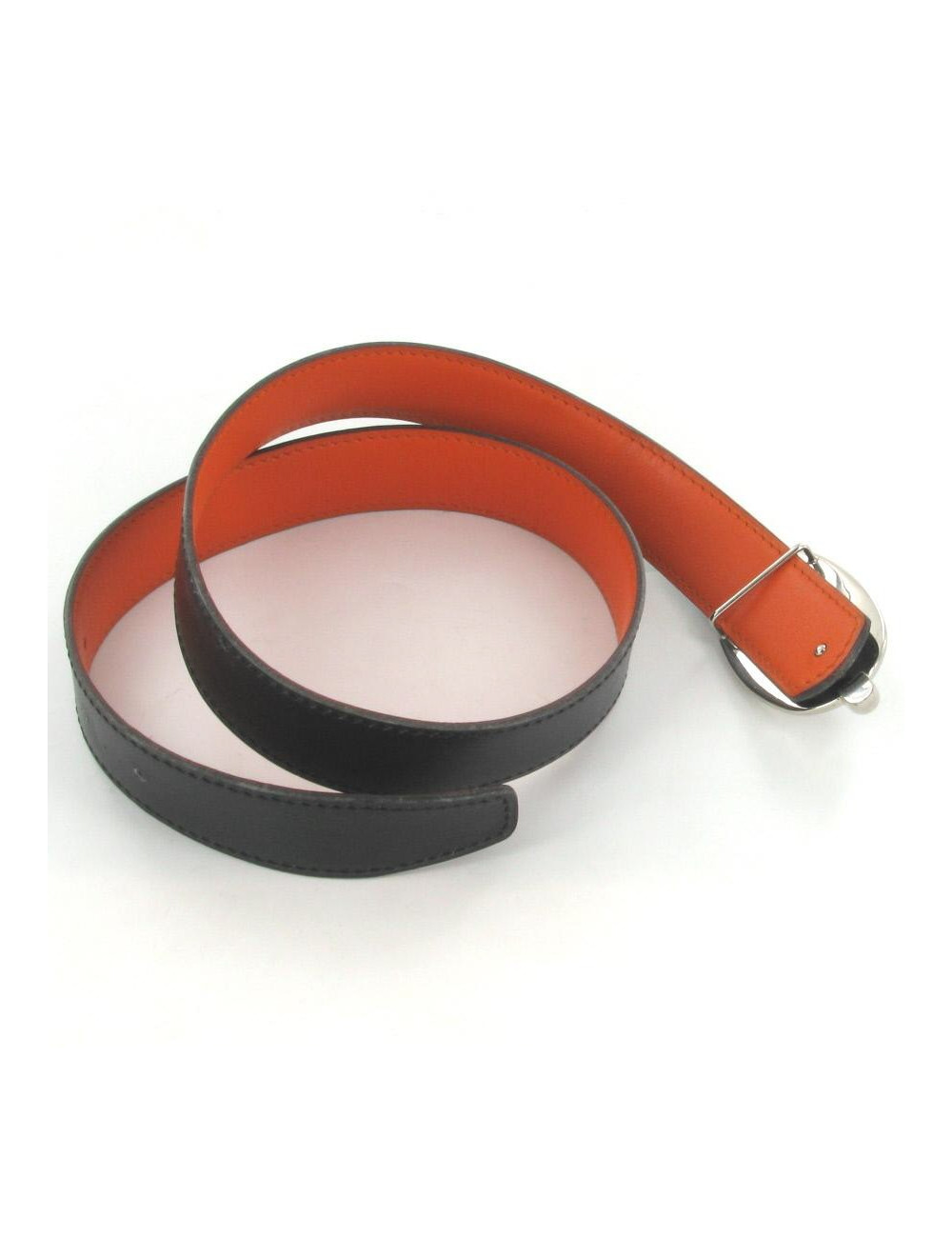 Ceinture HERMES Chaîne d'ancre cuir noir/orange T 80
